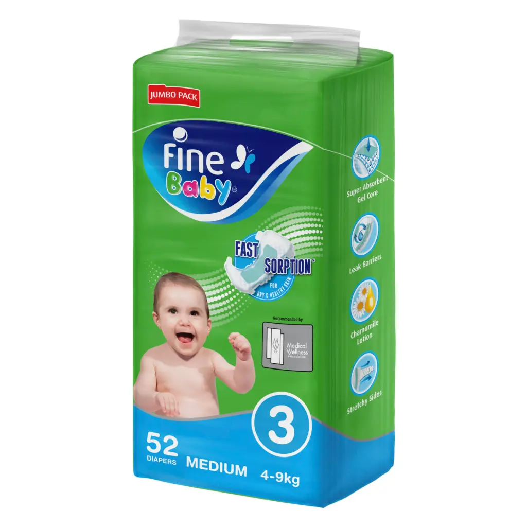 Fine Baby Diapers 52 pc Medium 4-9 kg